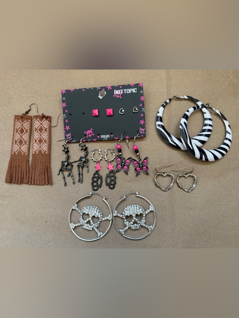 3/$25 9 Pairs Y2K Western Gothic skull scene emo earrings lot stud zebra print